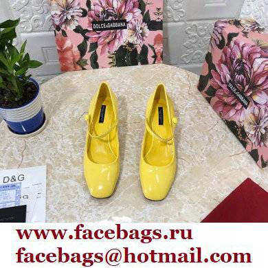 Dolce  &  Gabbana Heel 6.5cm Patent Leather Mary Janes Yellow with DG Karol Heel 2021